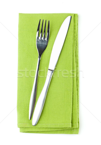 Silverware or flatware set of fork and knife on towel Stock photo © karandaev