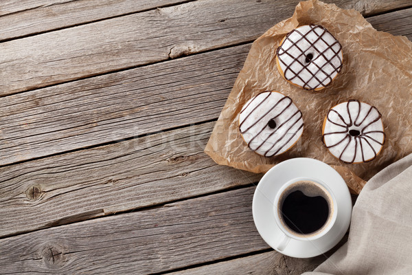 Foto d'archivio: Caffè · tavolo · in · legno · top · view · copia · spazio