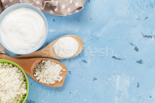 Stock photo: Dairy products on stone table