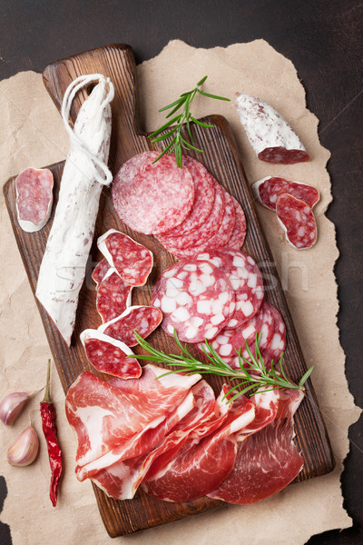 Salami, sliced ham, sausage, prosciutto Stock photo © karandaev