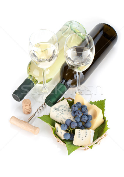 White wine, cheese and grape Stock photo © karandaev