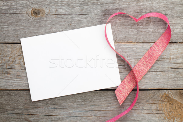 Cartão vermelho coração fita Foto stock © karandaev