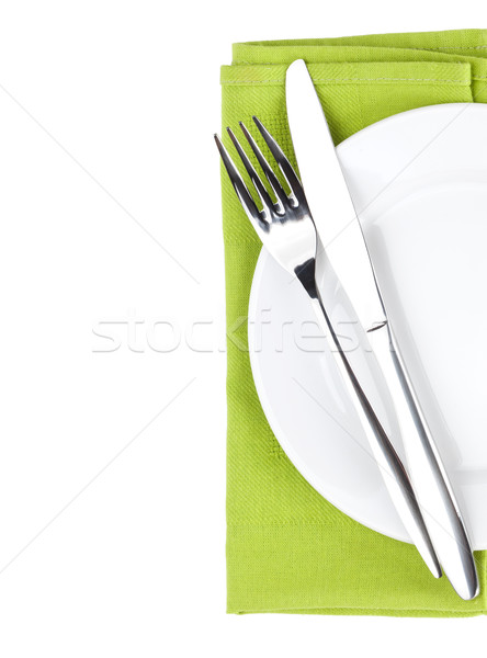 Silverware or flatware set of fork and knife over plate Stock photo © karandaev