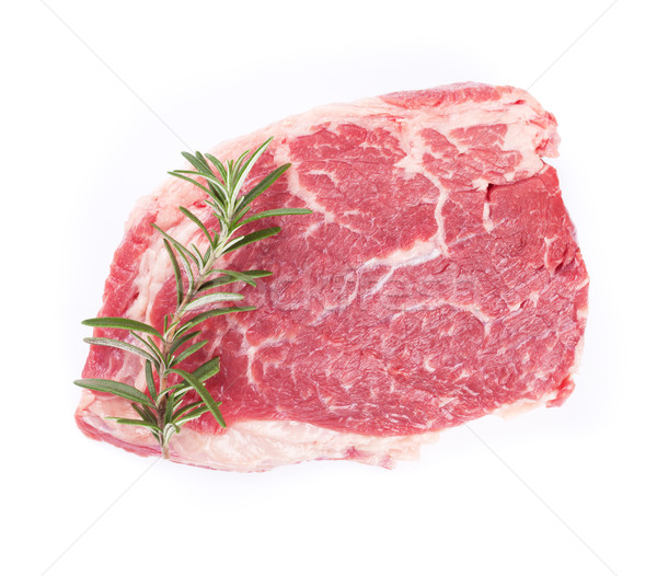 Ruw biefstuk rosmarijn geïsoleerd witte diner Stockfoto © karandaev