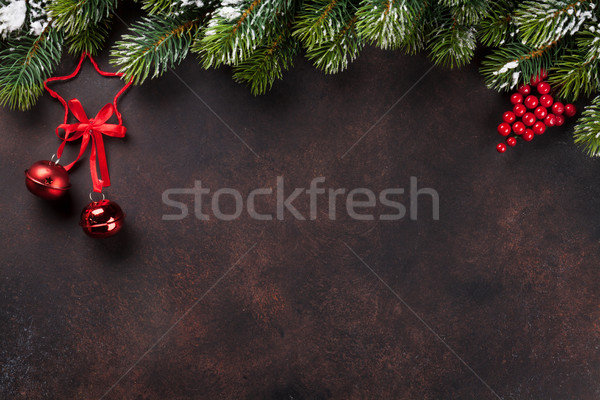 Stock foto: Weihnachten · Schnee · Dekor · Stein · top