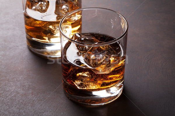 Whisky lodu kamień tabeli tle pić Zdjęcia stock © karandaev