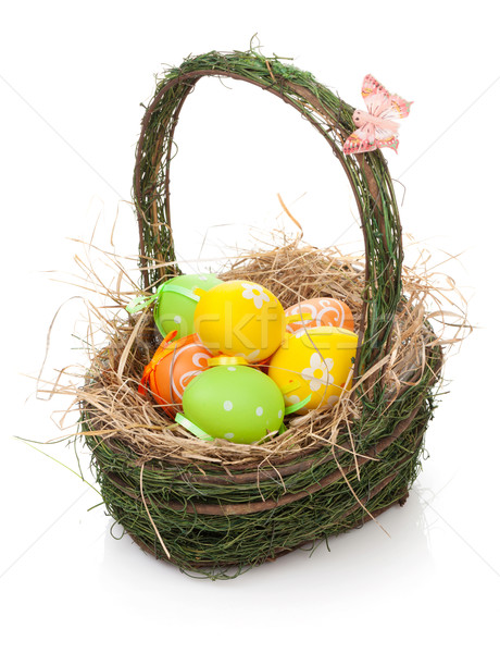 Huevos de Pascua cesta aislado blanco flor primavera Foto stock © karandaev