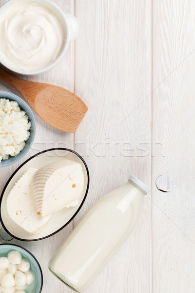 Sauerrahm Milch Käse Joghurt Milchprodukte Holztisch Stock foto © karandaev