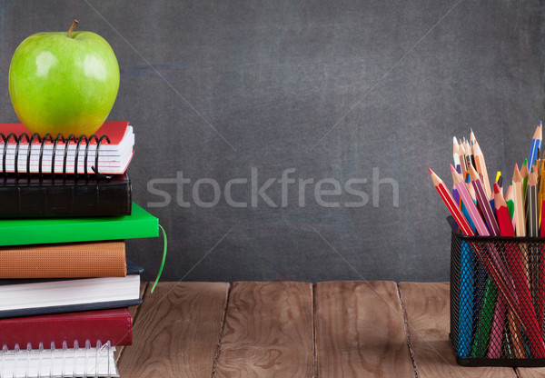 School and office supplies on classroom table Stock photo © karandaev
