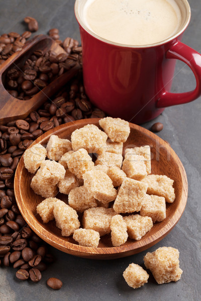 Xícara de café feijões açúcar mascavo pedra tabela textura Foto stock © karandaev