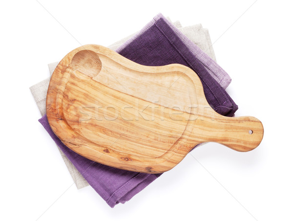 Deska do krojenia ręczniki górę widoku odizolowany biały Zdjęcia stock © karandaev