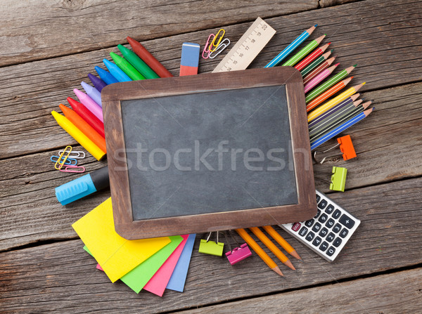Okul malzemeleri tebeşir tahta metin renkli Stok fotoğraf © karandaev