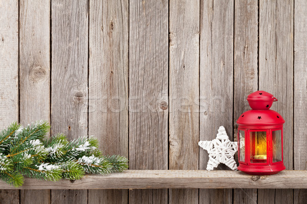 Karácsony gyertya lámpás dekoráció fából készült fal Stock fotó © karandaev