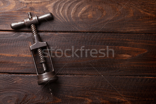Jahrgang Wein Korkenzieher Holz top Ansicht Stock foto © karandaev