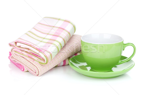 Coffee cup and kitchen towels Stock photo © karandaev