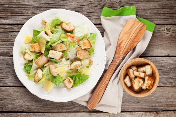 Stockfoto: Vers · gezonde · caesar · salade · houten · tafel · top