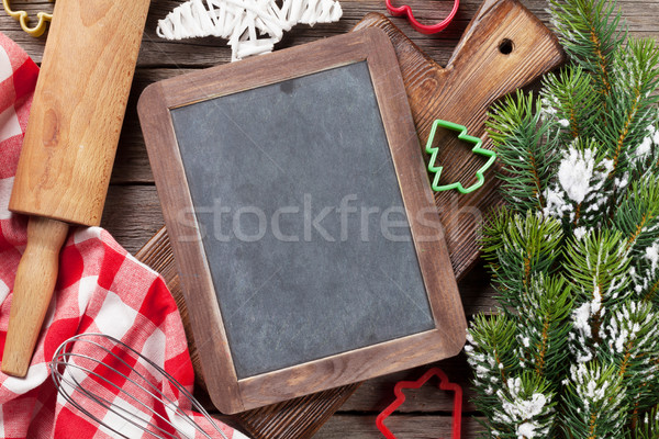 Christmas cooking utensils and snow tree Stock photo © karandaev