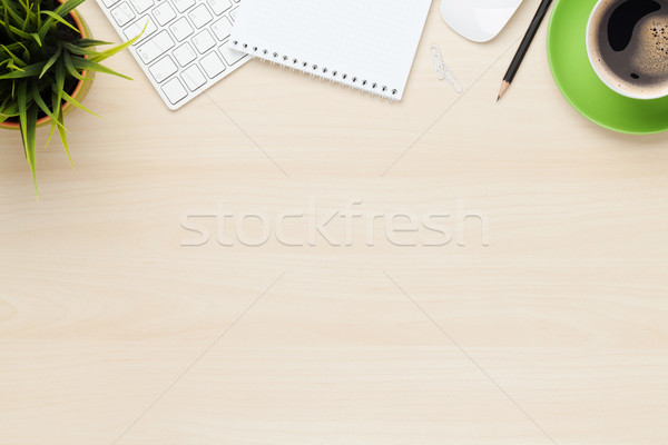 Stockfoto: Kantoor · tabel · notepad · computer · koffiekopje