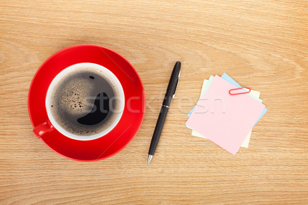 Bürobedarf Kaffeetasse Holztisch über Ansicht Büro Stock foto © karandaev