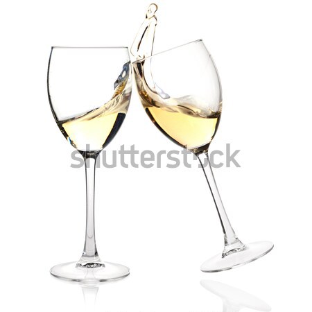 Photo stock: Deux · champagne · verres · isolé · blanche · heureux
