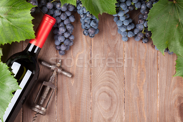 Red grape, wine bottle and corkscrew Stock photo © karandaev
