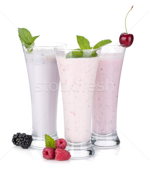 BlackBerry framboise cerise lait smoothie menthe Photo stock © karandaev