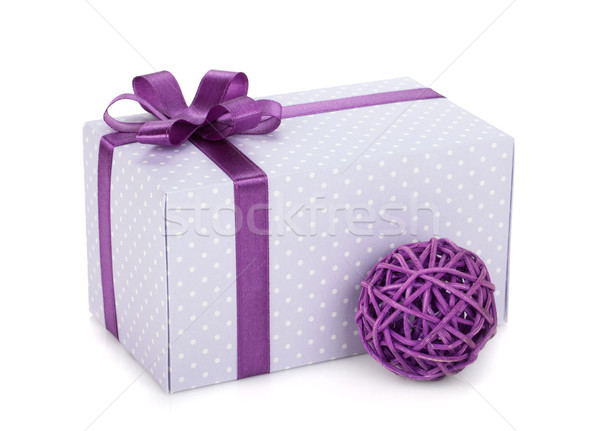 Gift box with ribbon and bow and christmas decor Stock photo © karandaev