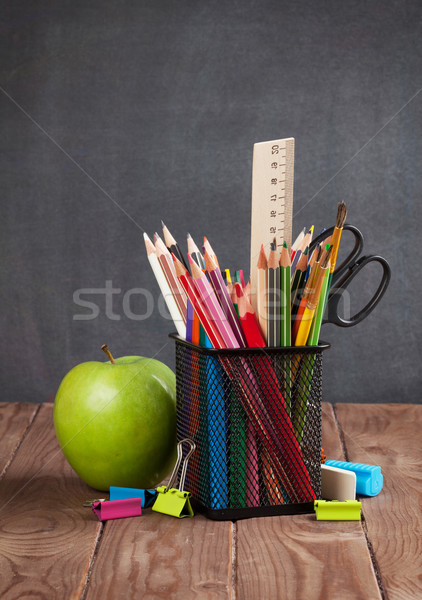 école pomme classe table tableau noir [[stock_photo]] © karandaev