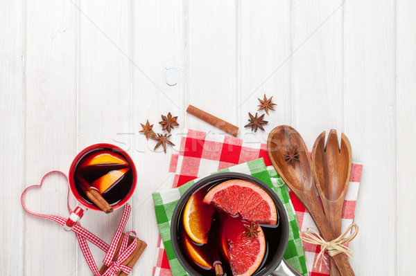 Christmas mulled wine on wooden table Stock photo © karandaev