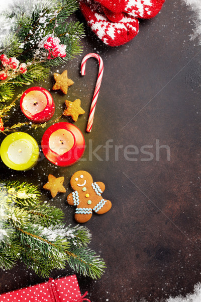 Grußkarte Weihnachten Schnee Kerzen Stock foto © karandaev