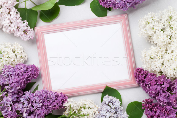 Színes orgona virágok fényképkeret kő felső Stock fotó © karandaev