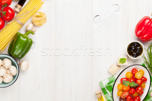 Italienisches Essen Kochen Zutaten Pasta Gemüse Gewürze Stock foto © karandaev