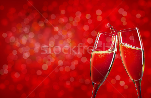 Dois champanhe óculos vermelho natal cópia espaço Foto stock © karandaev