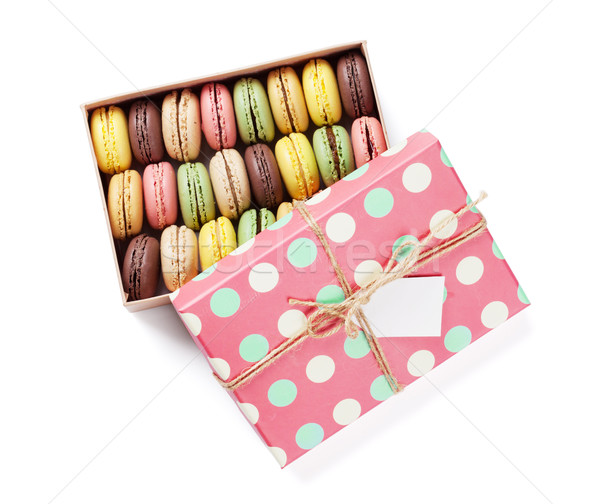 Stockfoto: Kleurrijk · zoete · macarons · geschenkdoos · aanwezig · geïsoleerd