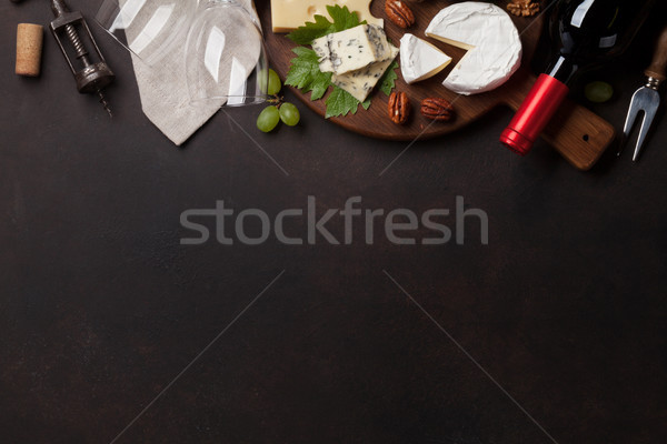 Stock photo: Wine, grape and cheese