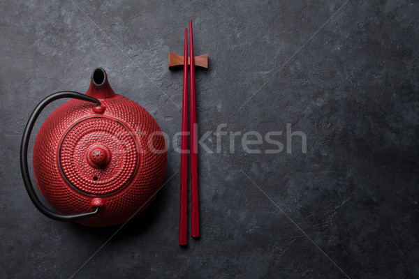 紅色 茶 鍋 壽司 筷子 頂部 商業照片 © karandaev