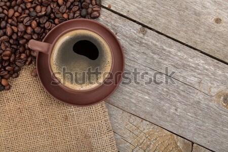 Stock fotó: Kávéscsésze · fa · asztal · textúra · felülnézet · étel · kávé