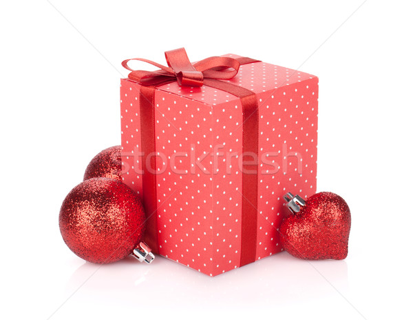 Gift box with ribbon and bow and christmas decor Stock photo © karandaev