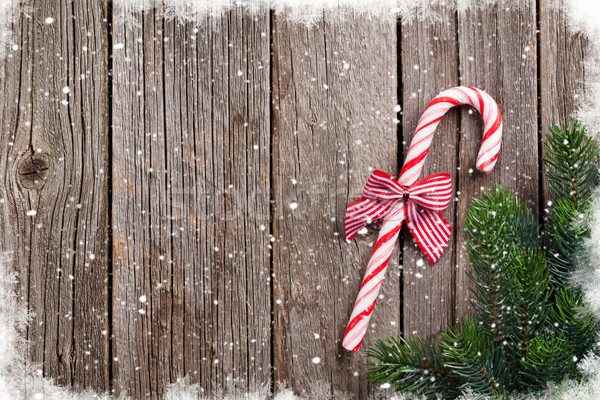 Noël bonbons canne table en bois haut [[stock_photo]] © karandaev