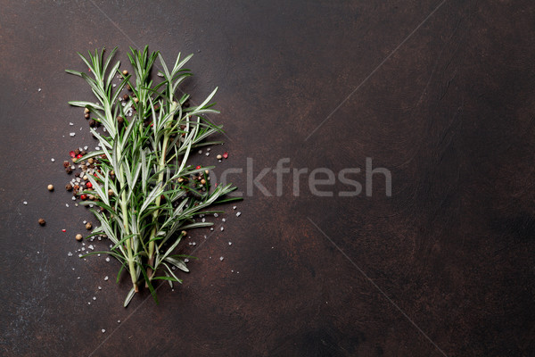 Rozmaring gyógynövények sötét kő asztal felső Stock fotó © karandaev