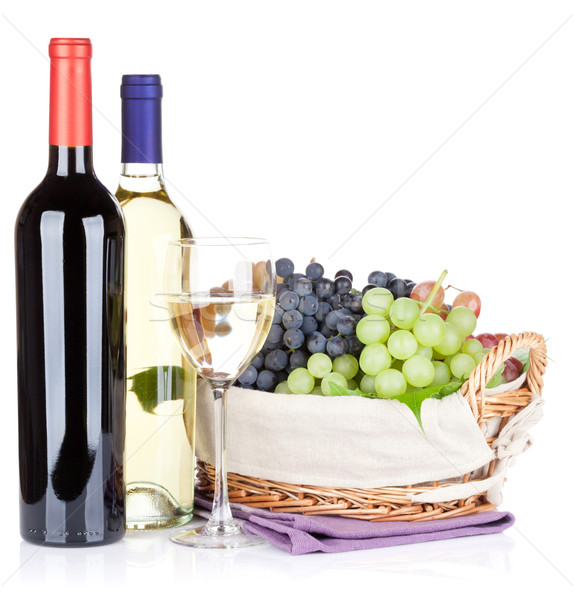 Foto d'archivio: Bianco · vino · rosso · bottiglie · uve · isolato · alimentare