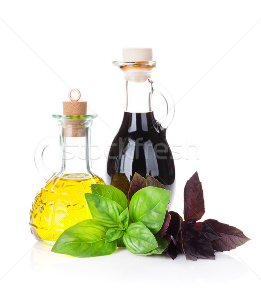 新鮮 花園 羅勒 醋 橄欖油 孤立 商業照片 © karandaev