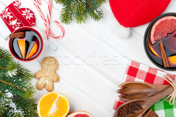 Christmas mulled wine and fir tree Stock photo © karandaev