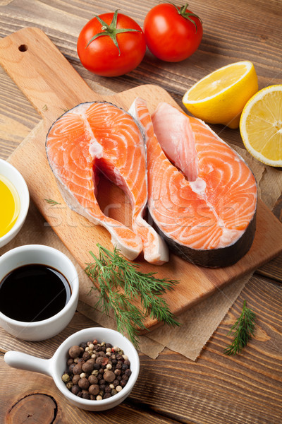 Stock photo: Salmon, spices and condiments