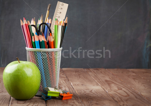 School and office supplies and apple Stock photo © karandaev