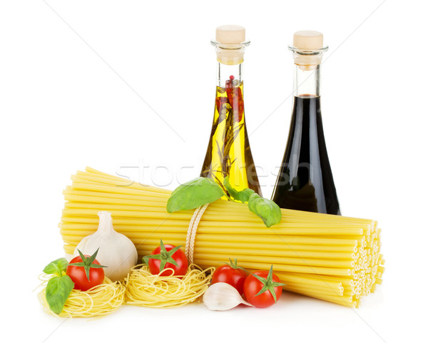 Pasta, tomatoes, basil, olive oil, vinegar and garlic Stock photo © karandaev