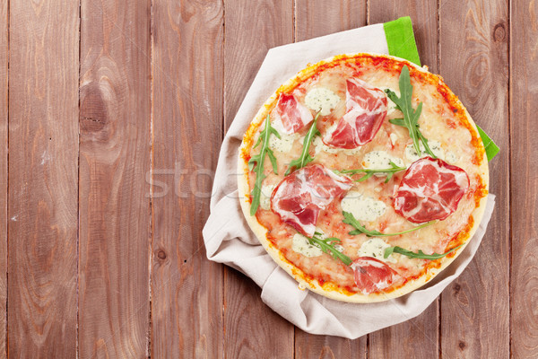 Сток-фото: пиццы · прошутто · моцарелла · деревянный · стол · Top · мнение