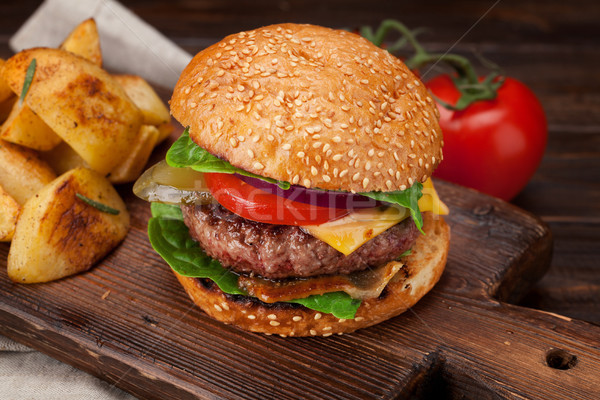 Stock foto: Lecker · gegrillt · burger · Rindfleisch · Tomaten