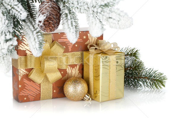 Stock foto: Geschenkbox · Weihnachten · Dekor · isoliert · weiß