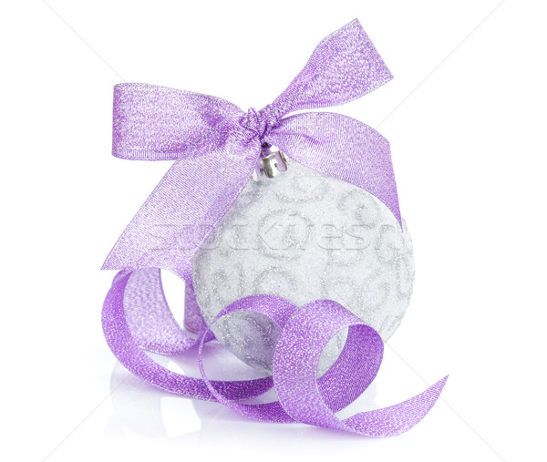 Stock photo: Christmas bauble with purple ribbon